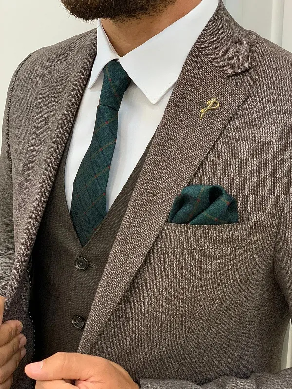 Coffee Notch Lapel Plaid Groom Suit for Men by GentWith.com