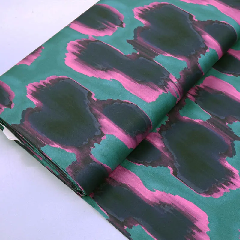 Cotton Sateen - Green and Magenta - Dripping