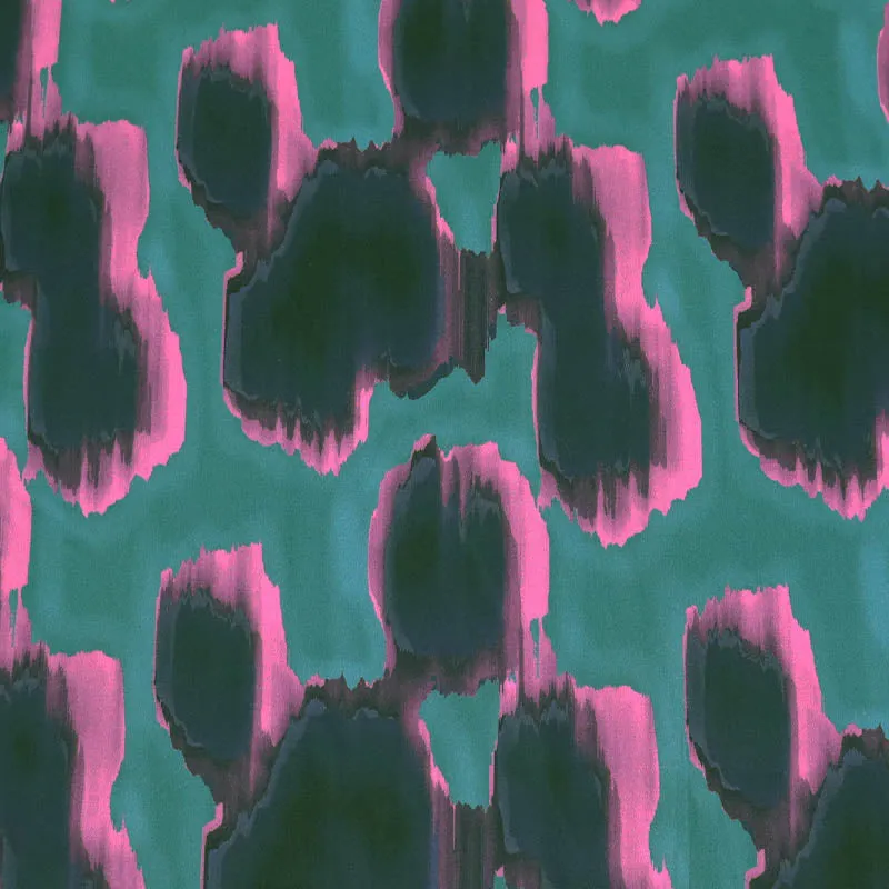 Cotton Sateen - Green and Magenta - Dripping