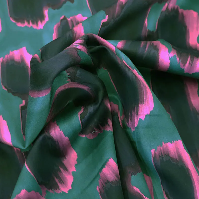 Cotton Sateen - Green and Magenta - Dripping