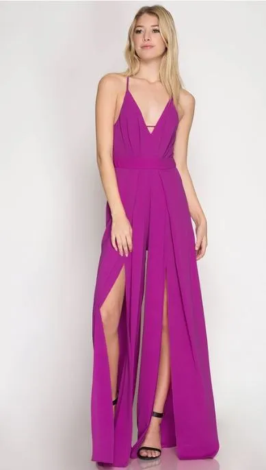 Criss Cross Sleeveless Slit Leg Jumpsuit