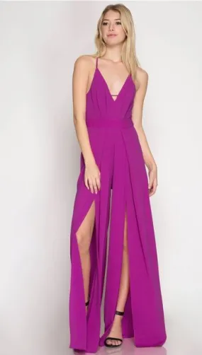 Criss Cross Sleeveless Slit Leg Jumpsuit