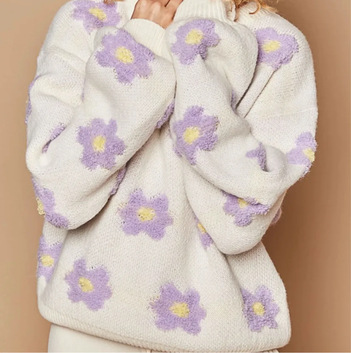 Daisy Design Cream Drop Shoulder Sweater