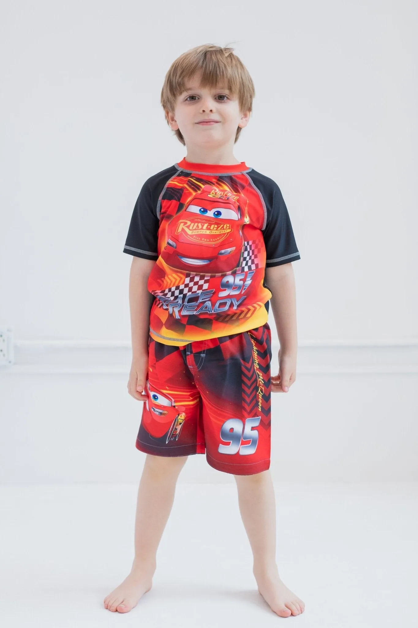 Disney Cars Lightning McQueen UPF 50  Rash Guard Swim Trunks Outfit Set