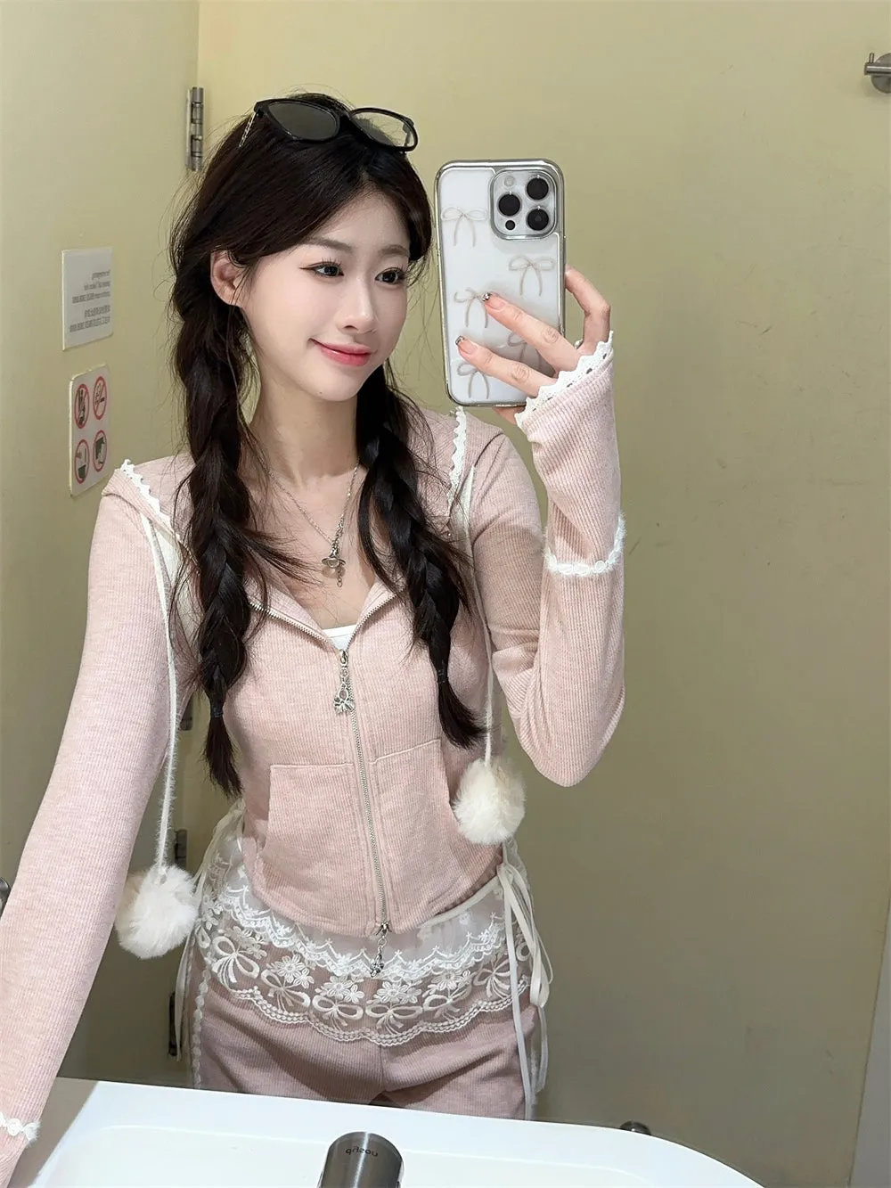 Double-end zipper waist long-sleeved hooded suit
