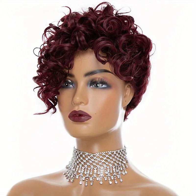 Elegant Afro Curly Short Wig For Women - Kinky Curly Synthetic High Temperature Fiber, Natural Color With Rose Net Cap, Versatile Style
