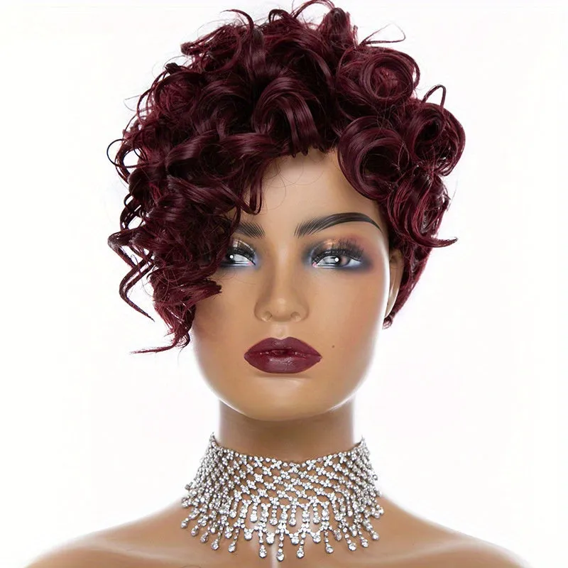 Elegant Afro Curly Short Wig For Women - Kinky Curly Synthetic High Temperature Fiber, Natural Color With Rose Net Cap, Versatile Style