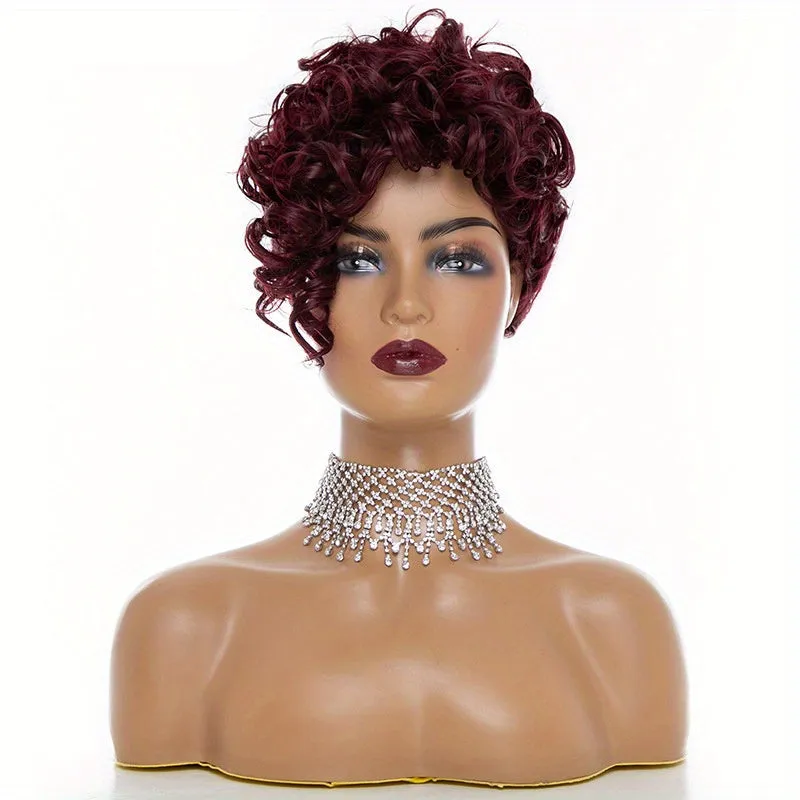 Elegant Afro Curly Short Wig For Women - Kinky Curly Synthetic High Temperature Fiber, Natural Color With Rose Net Cap, Versatile Style