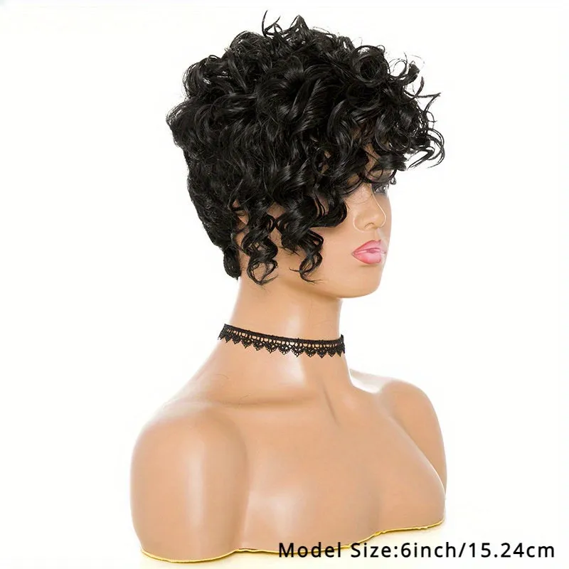 Elegant Afro Curly Short Wig For Women - Kinky Curly Synthetic High Temperature Fiber, Natural Color With Rose Net Cap, Versatile Style