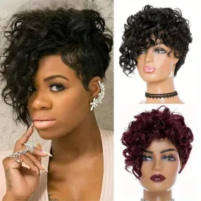 Elegant Afro Curly Short Wig For Women - Kinky Curly Synthetic High Temperature Fiber, Natural Color With Rose Net Cap, Versatile Style