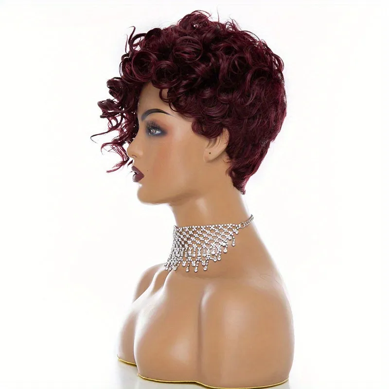 Elegant Afro Curly Short Wig For Women - Kinky Curly Synthetic High Temperature Fiber, Natural Color With Rose Net Cap, Versatile Style