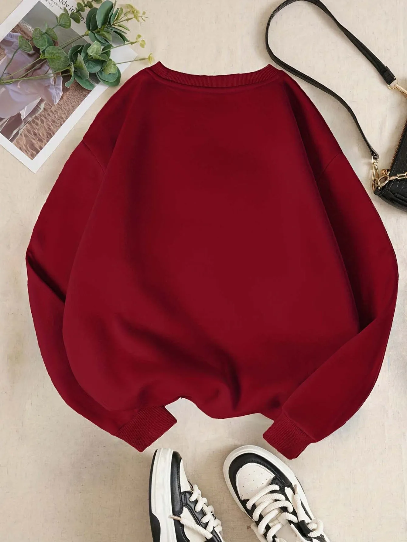 Elegant Christmas Tree & Star Pattern Women's Sweatshirt - Cozy Fleece-Lined Long Sleeve Crew Neck Pullover, Machine Washable
