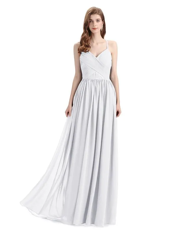 Elegant Spaghetti Straps A-line Chiffion Floor-Length Bridesmaid Dresses