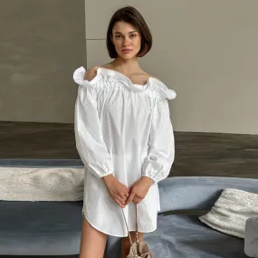 European And American White Off-the-shoulder Clothes Word Collar Dress