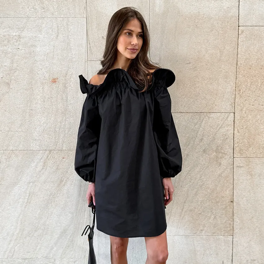 European And American White Off-the-shoulder Clothes Word Collar Dress