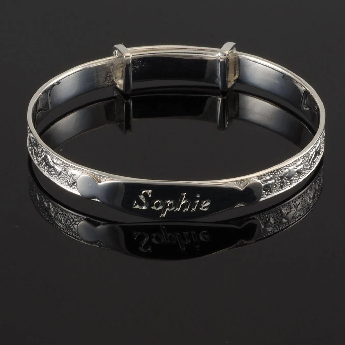 Expanding Sterling Silver Engraved Teddy Identity Baby Bangle