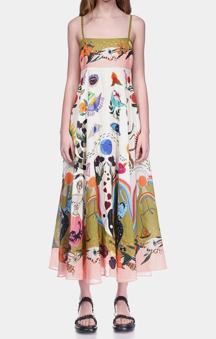 Fairy Print Strappy Swing Dress