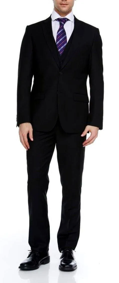 Ferera Collection-Men's 3 Piece Slim Fit Suit Solid Black