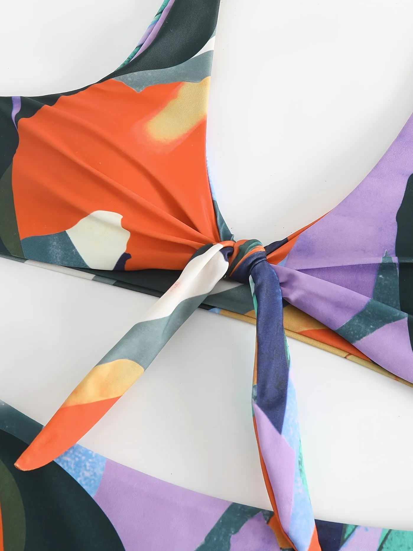 Flattering Colorblock V-Neck Bikini Set - Adjustable Tie Front, High Waist & High Cut Swimsuit - Ultra-Stretch, Two Pieces Beachwear for Women