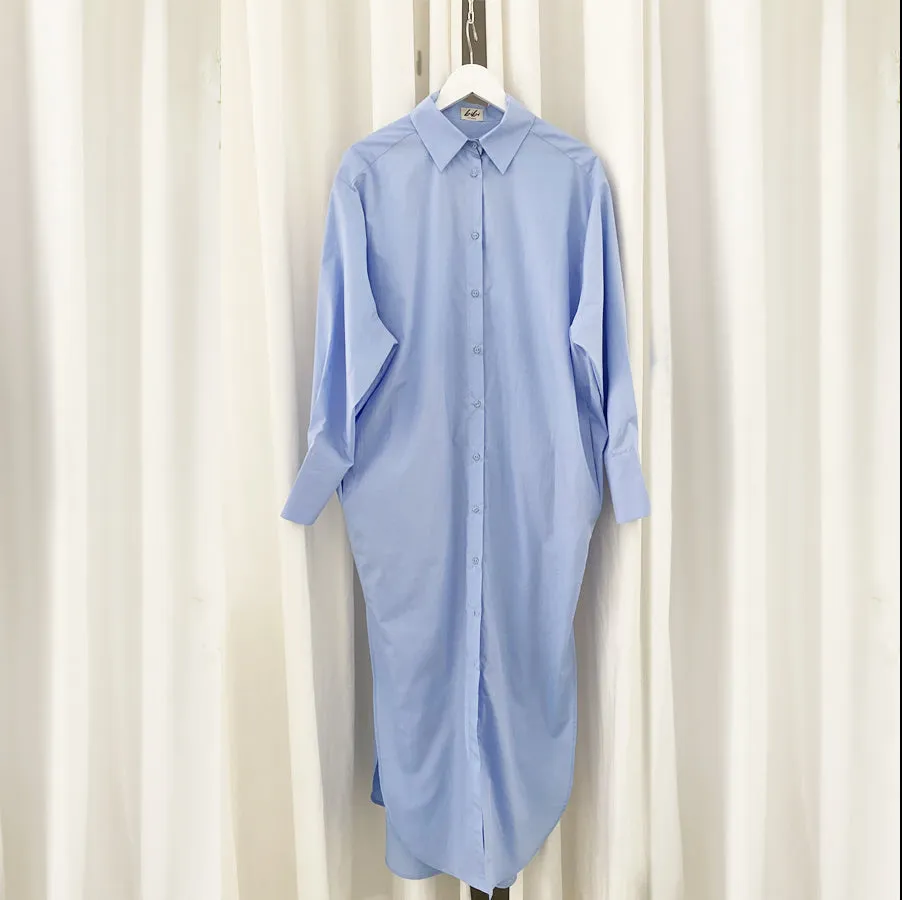 FLOOR LENGTH SHIRT DRESS "BABA LONG" IN BLUE