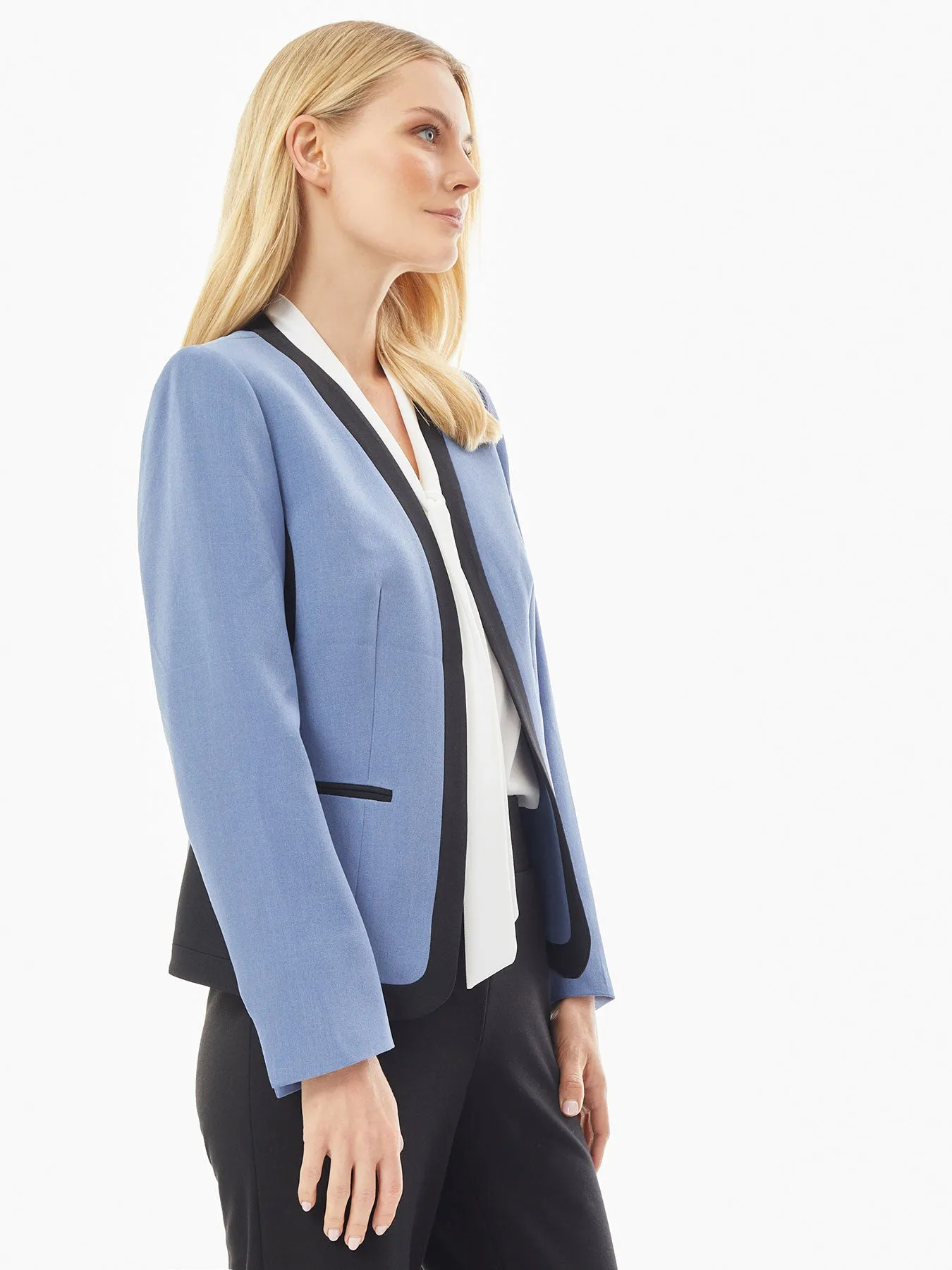 Framed Open Front Stretch Crepe Jacket