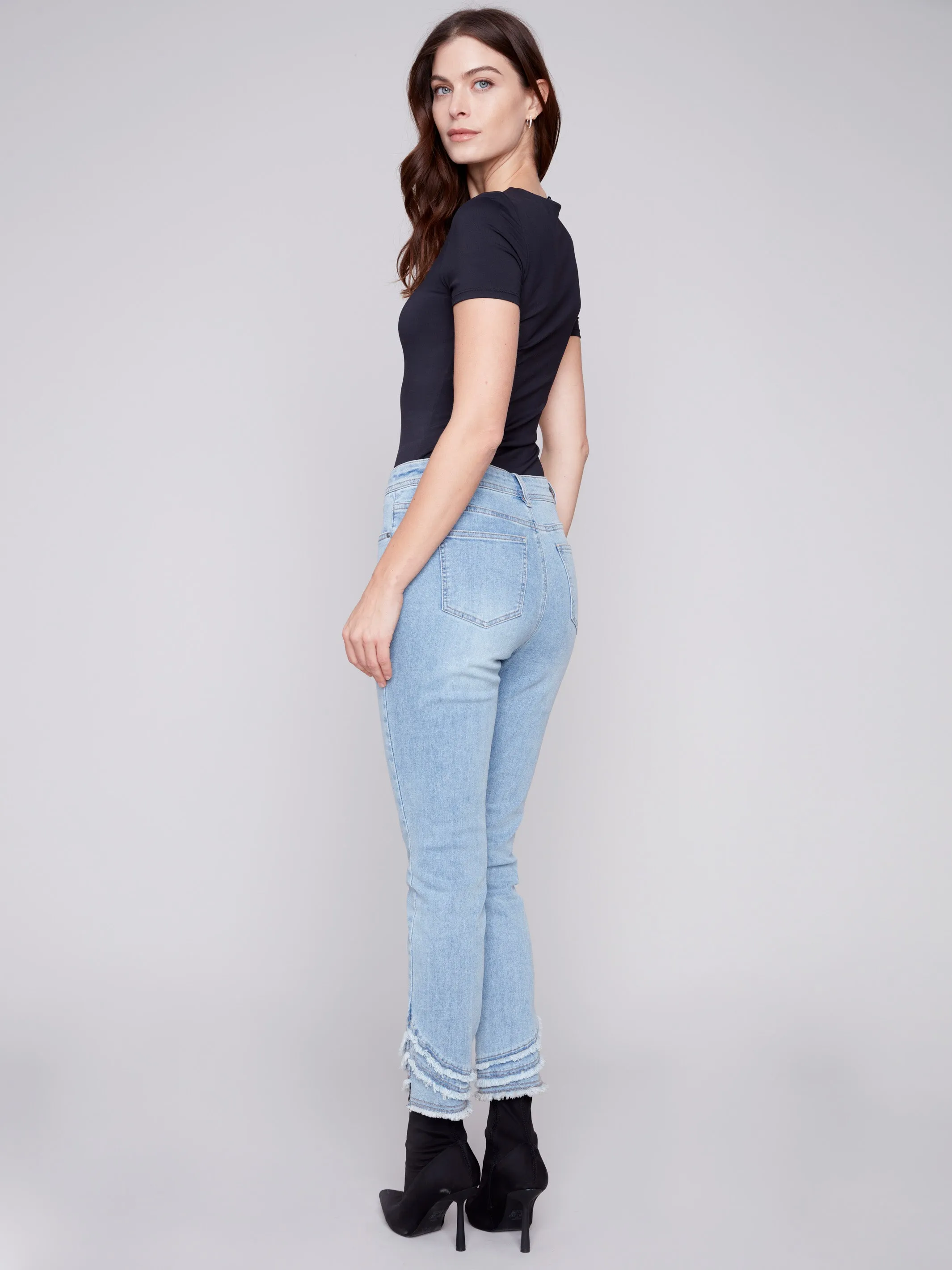 Frayed Hem Denim Pants - Light Blue