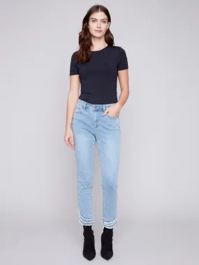 Frayed Hem Denim Pants - Light Blue