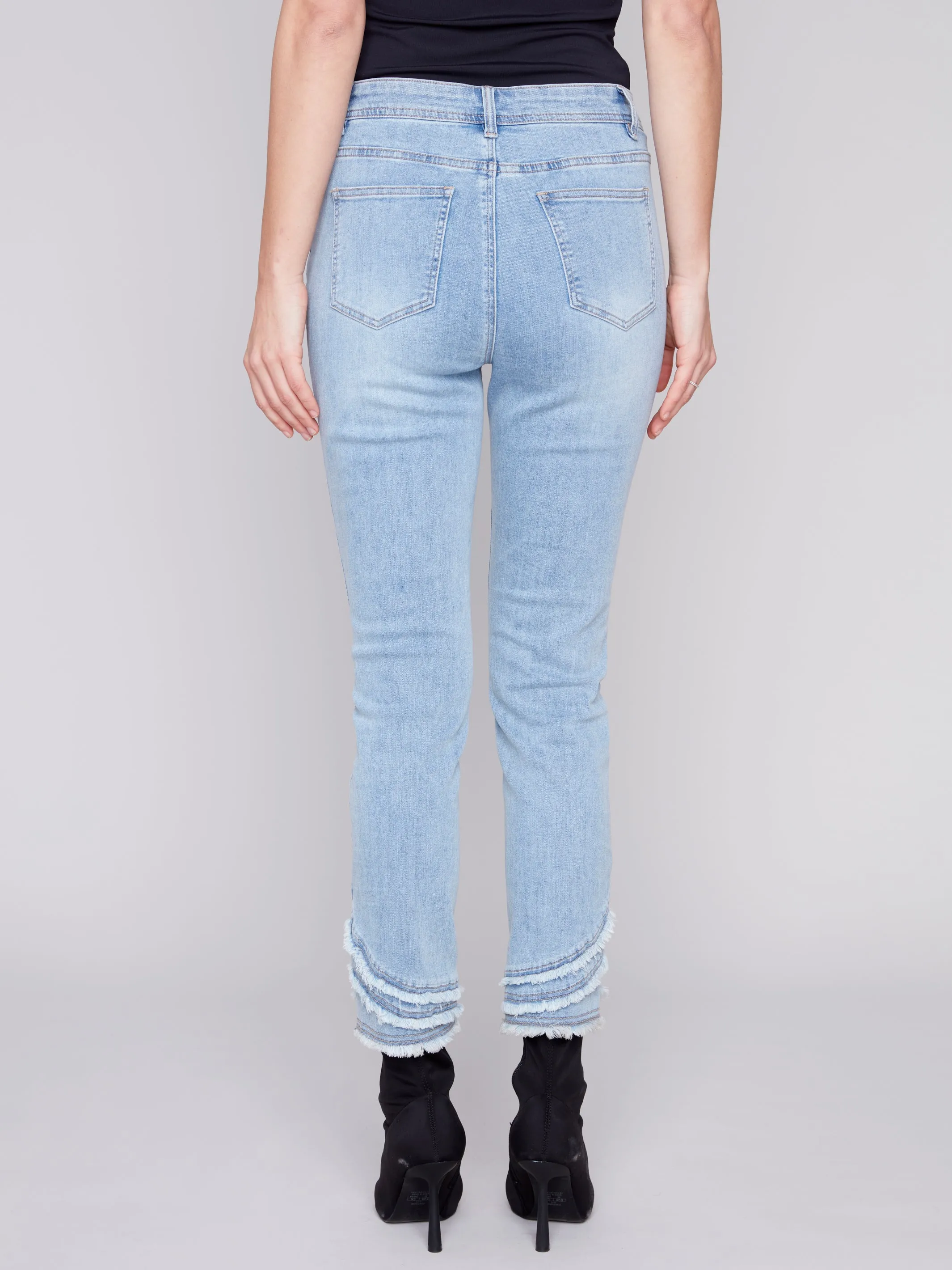 Frayed Hem Denim Pants - Light Blue