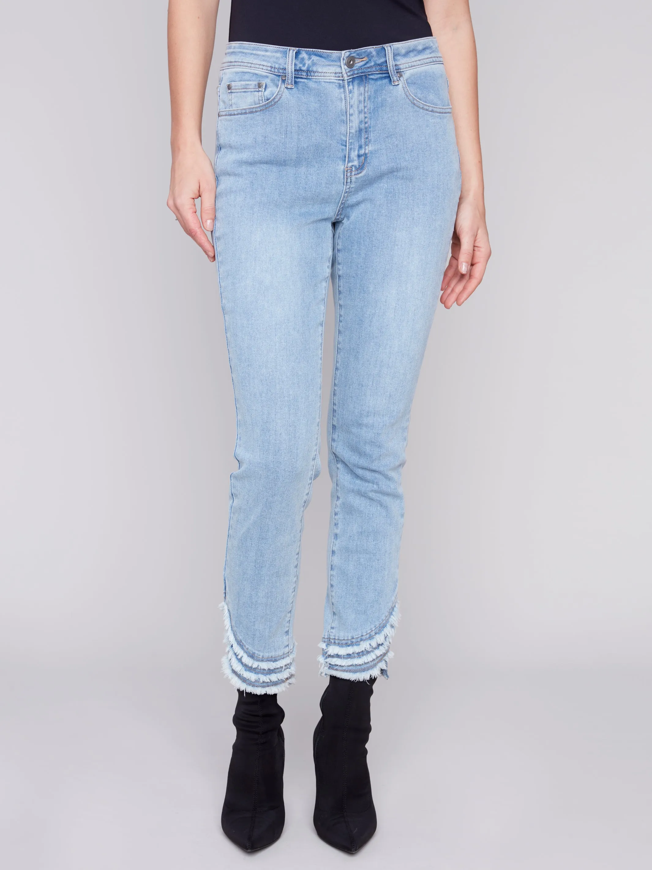 Frayed Hem Denim Pants - Light Blue