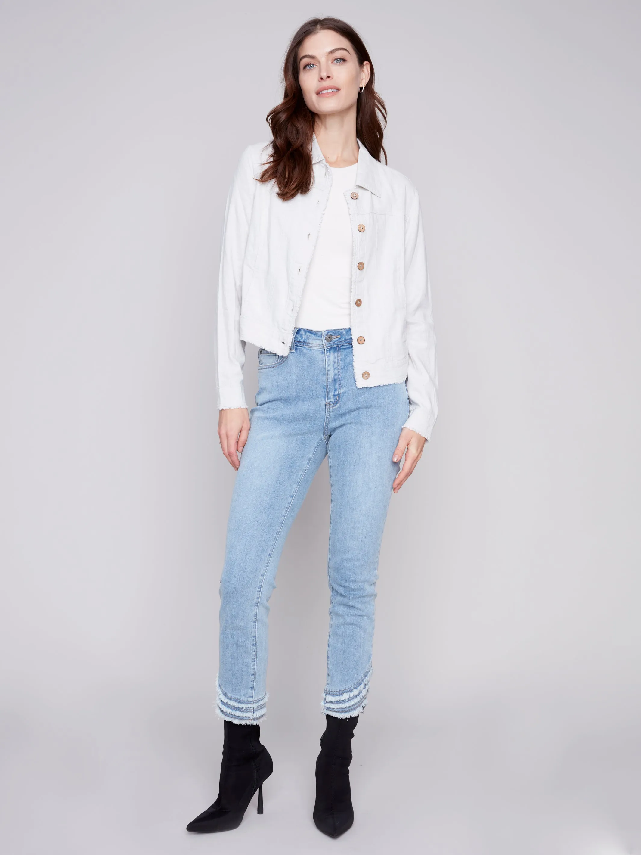 Frayed Hem Denim Pants - Light Blue