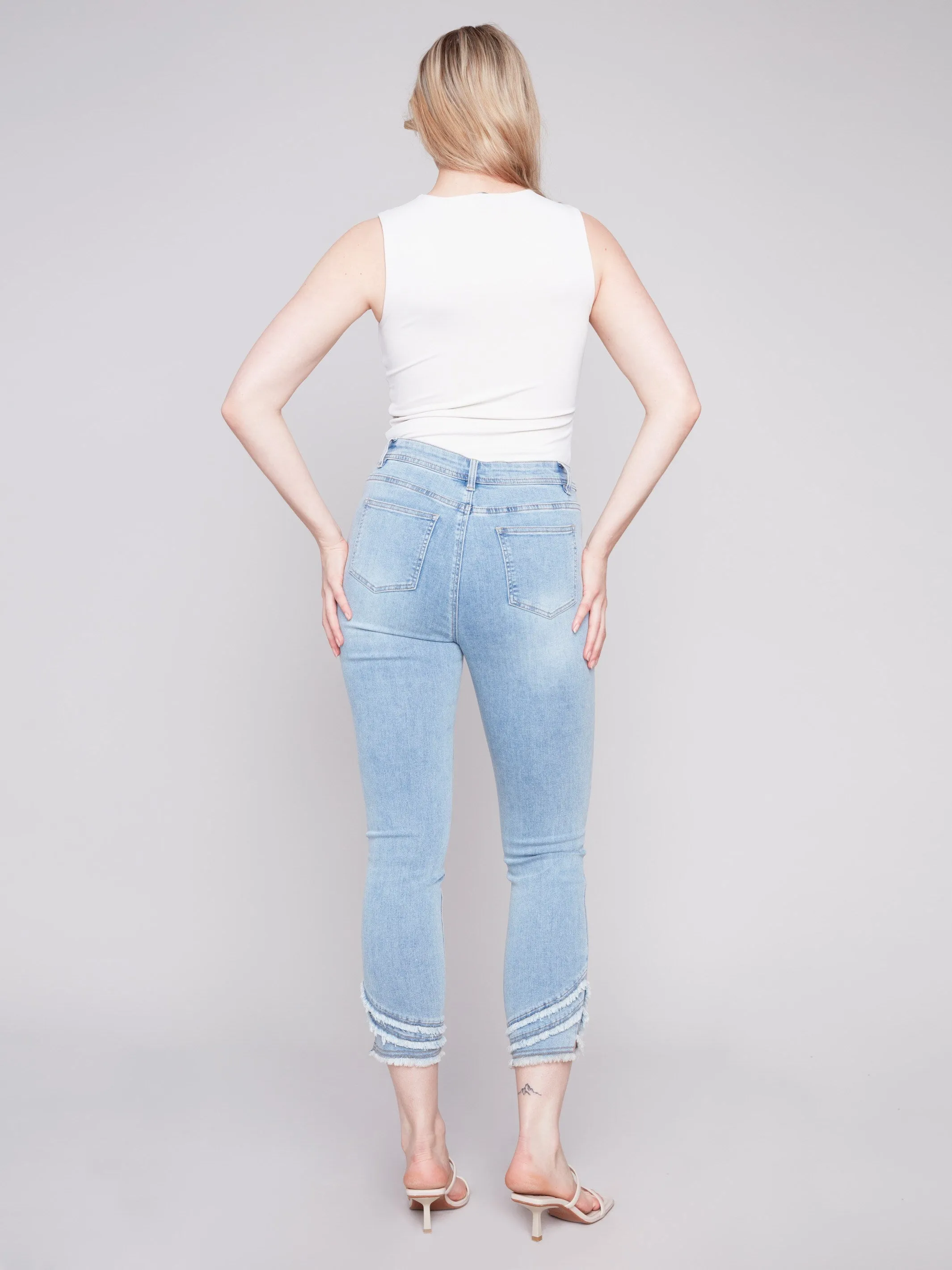 Frayed Hem Denim Pants - Light Blue