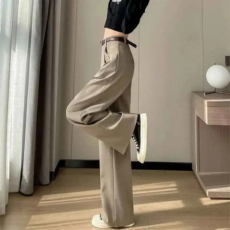 Girlary Autumn Solid Suit Wide Leg Pants Women Korean High Waist Casual Office Trousers Female Fashion Streetwear Loose Straight Pants