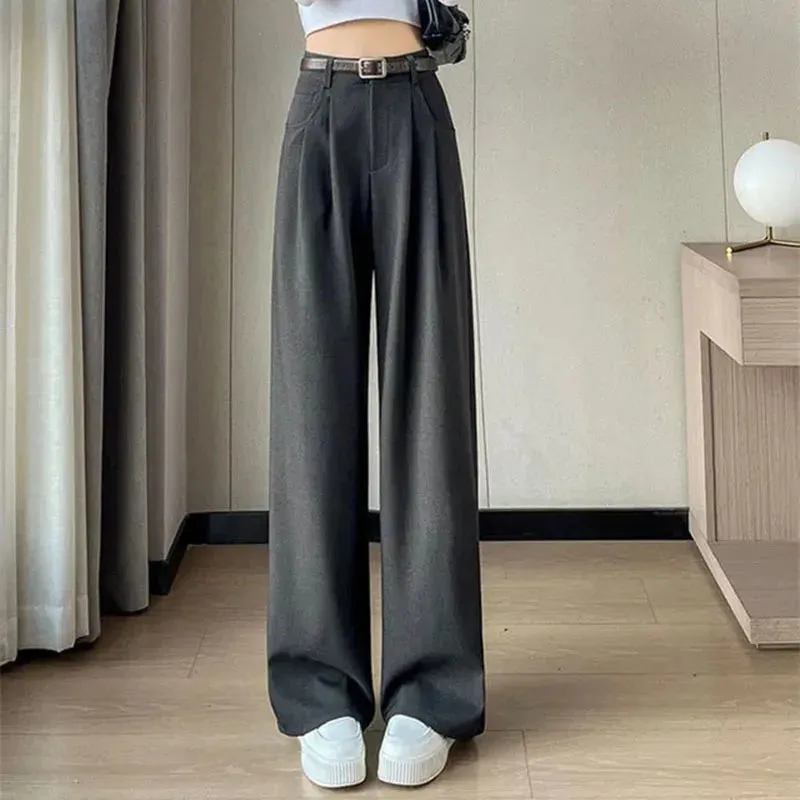 Girlary Autumn Solid Suit Wide Leg Pants Women Korean High Waist Casual Office Trousers Female Fashion Streetwear Loose Straight Pants