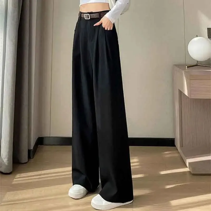 Girlary Autumn Solid Suit Wide Leg Pants Women Korean High Waist Casual Office Trousers Female Fashion Streetwear Loose Straight Pants