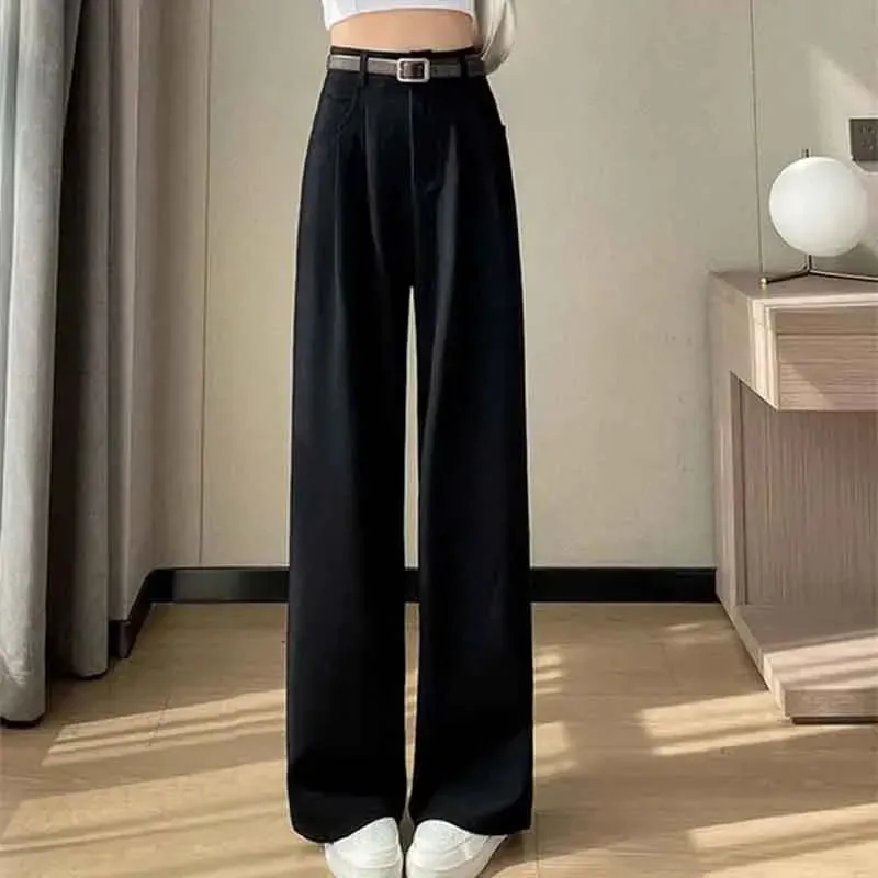Girlary Autumn Solid Suit Wide Leg Pants Women Korean High Waist Casual Office Trousers Female Fashion Streetwear Loose Straight Pants