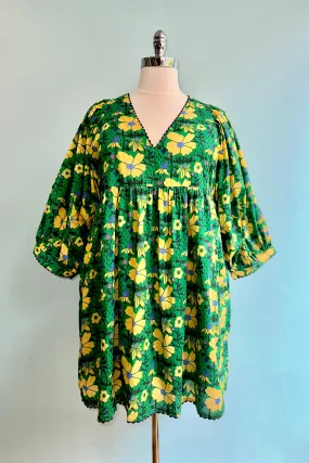 Green and Yellow Floral Mini Dress
