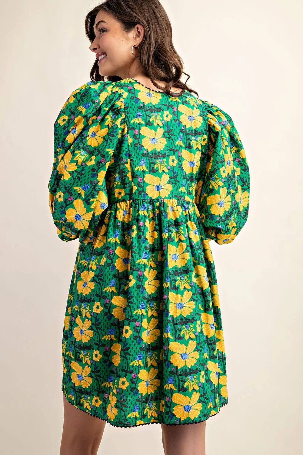 Green and Yellow Floral Mini Dress