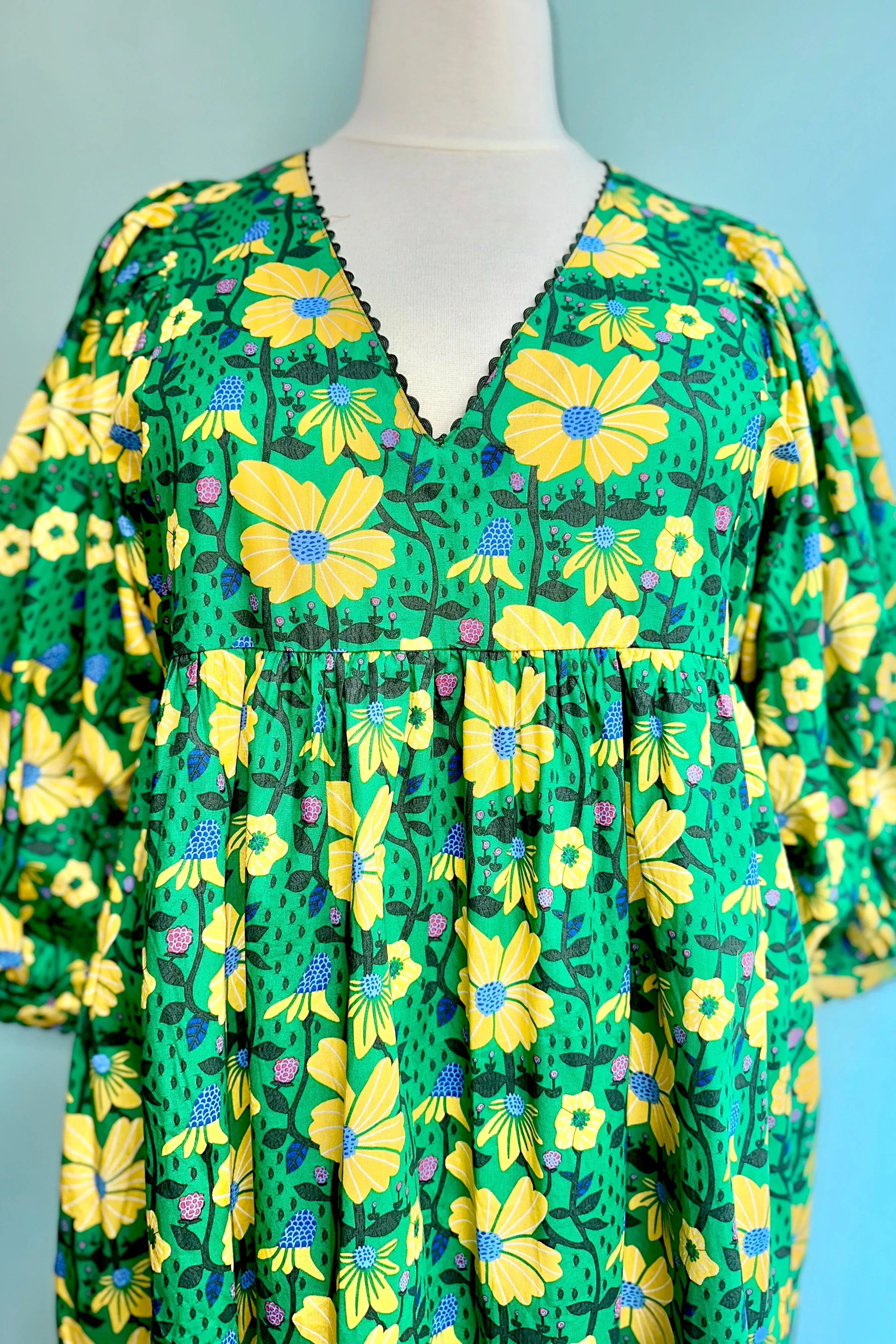 Green and Yellow Floral Mini Dress