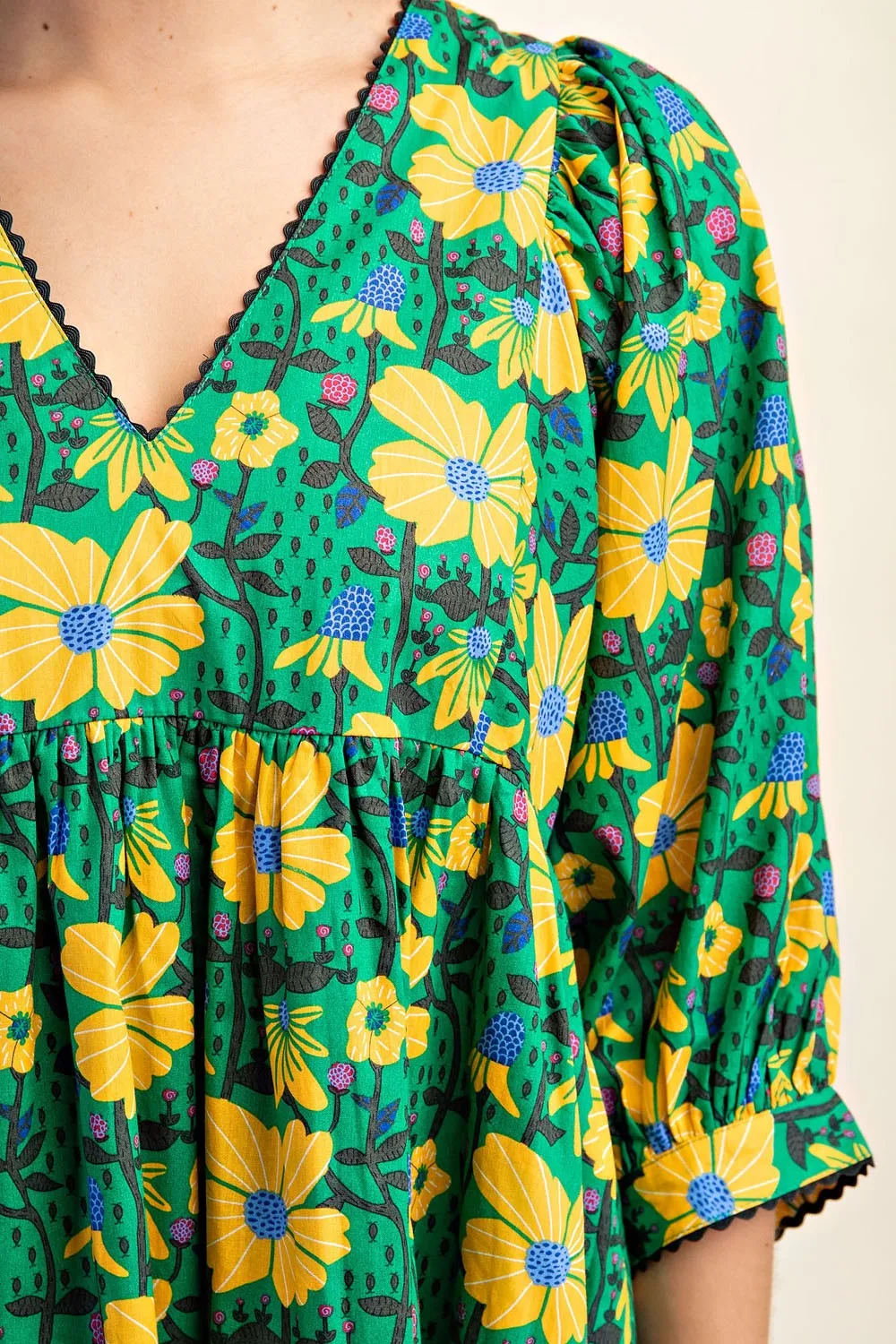 Green and Yellow Floral Mini Dress
