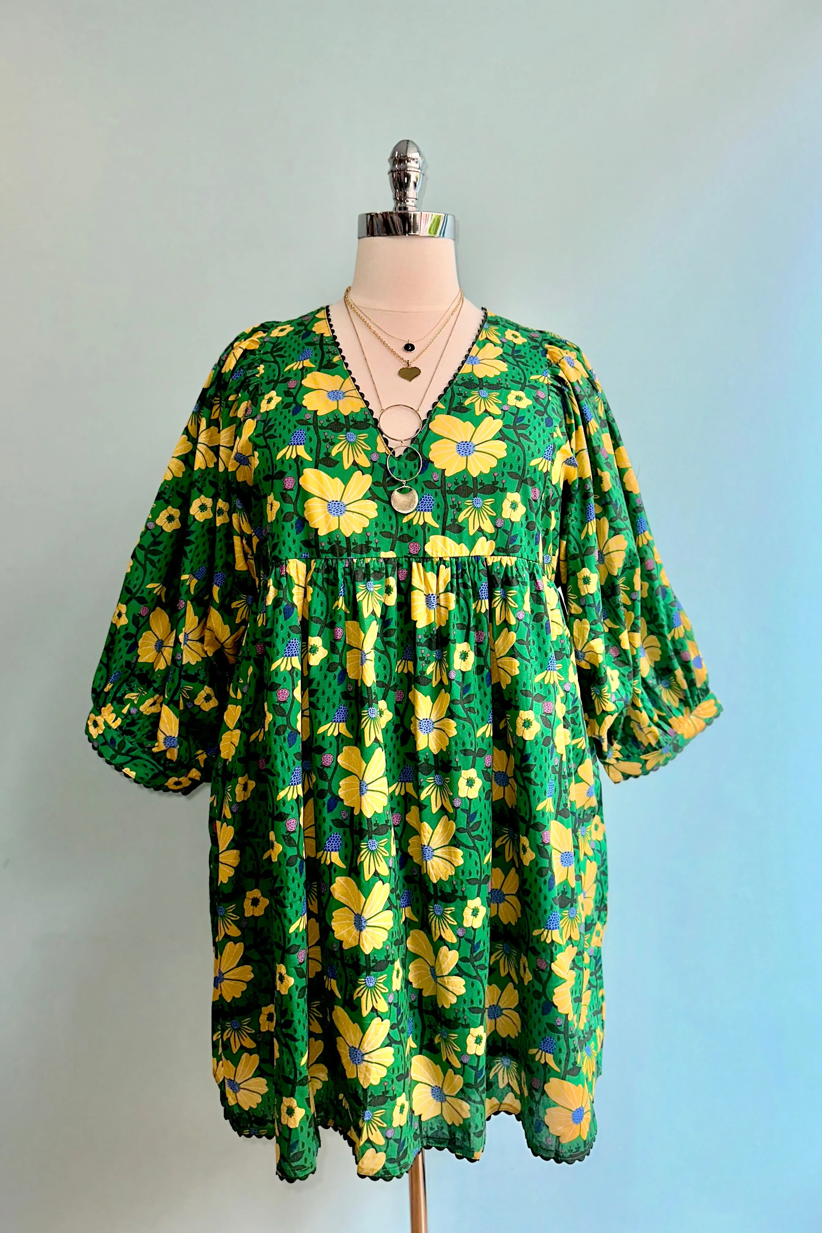 Green and Yellow Floral Mini Dress