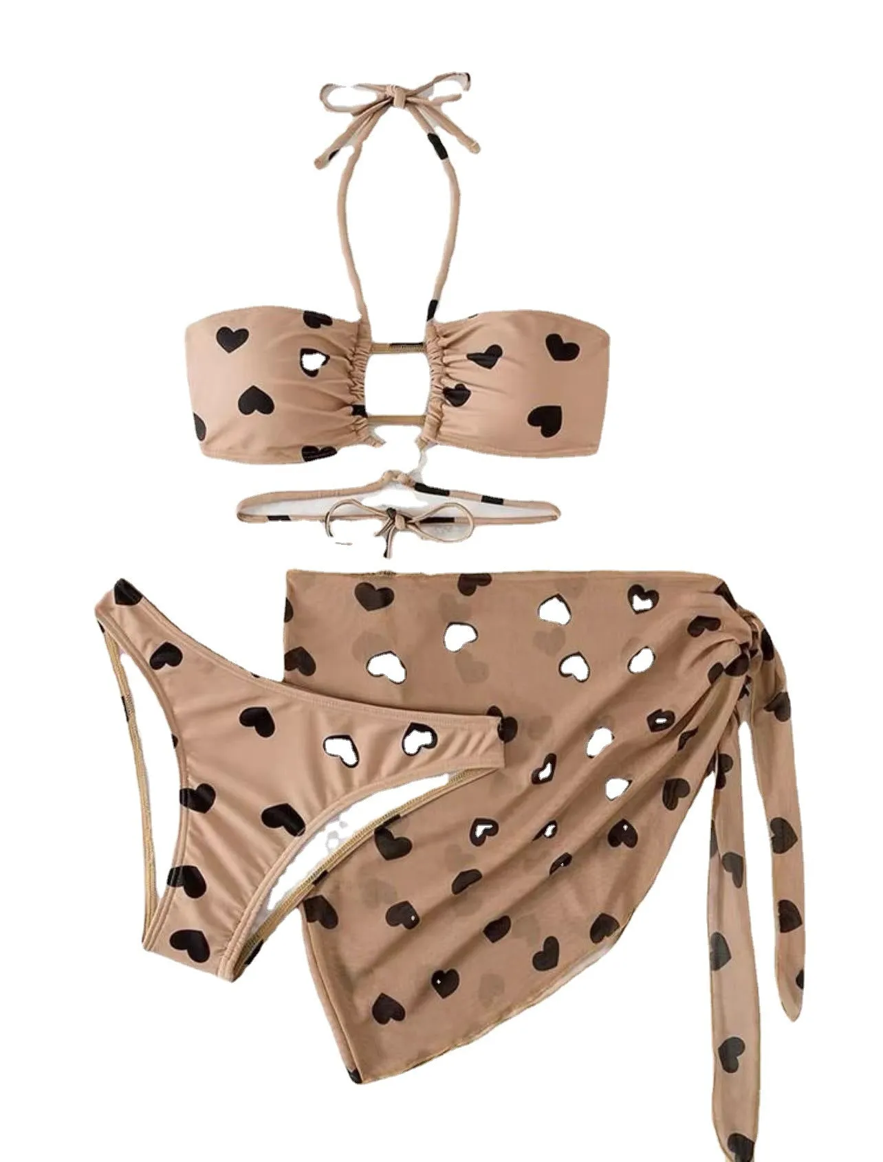 Heart Printing Bikini Three-piece Suit