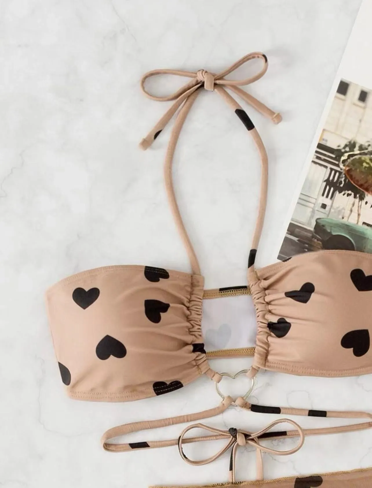 Heart Printing Bikini Three-piece Suit