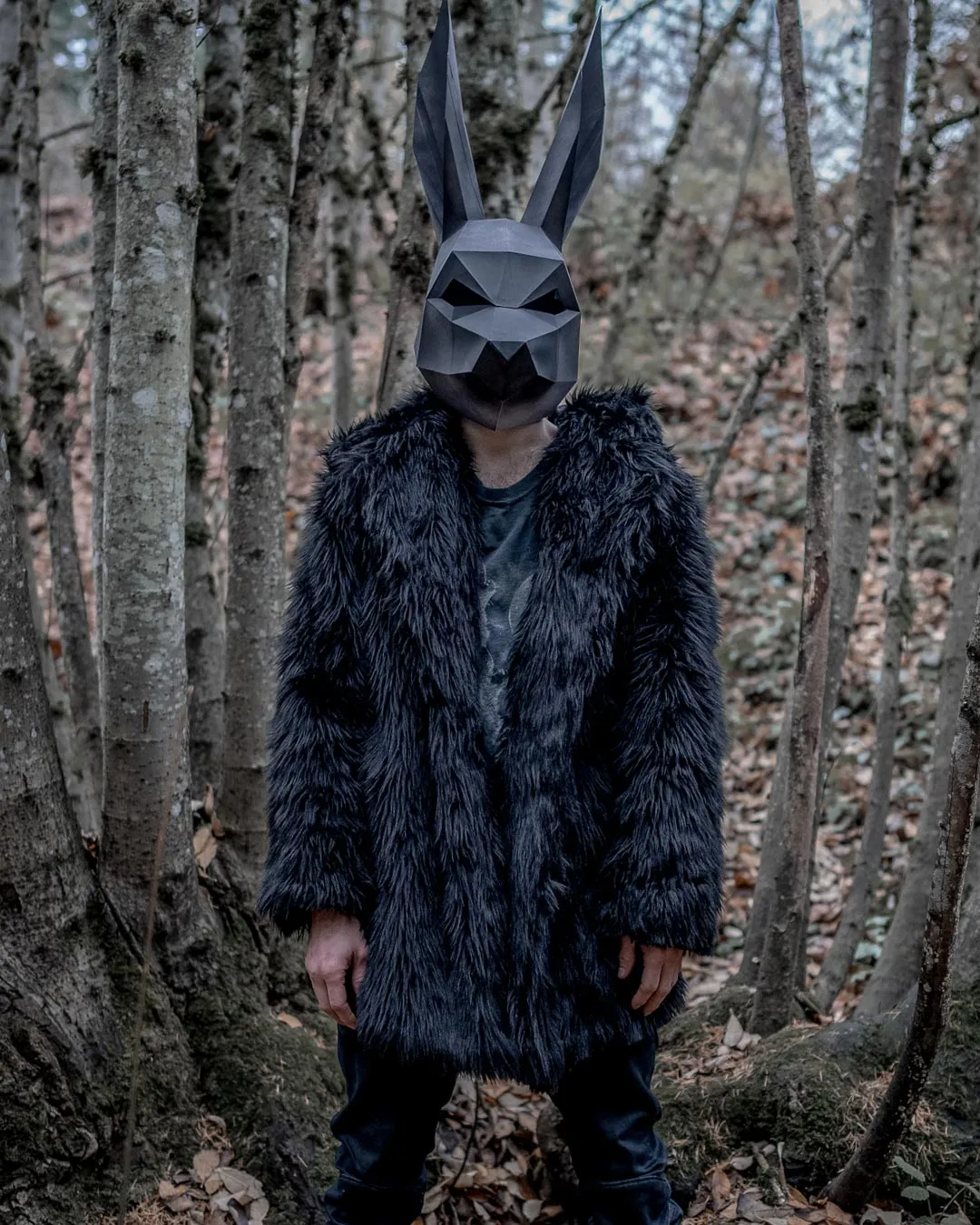 Hooded Men's Faux Fur Coat | Black Wolf
