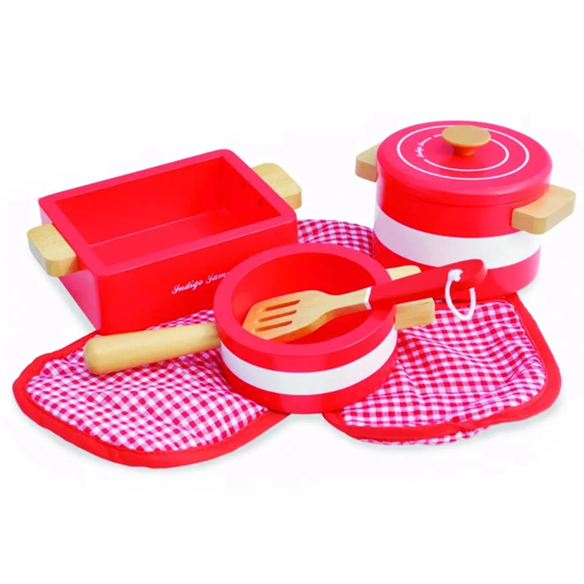 Indigo Jamm Wooden Pots and Pans Red