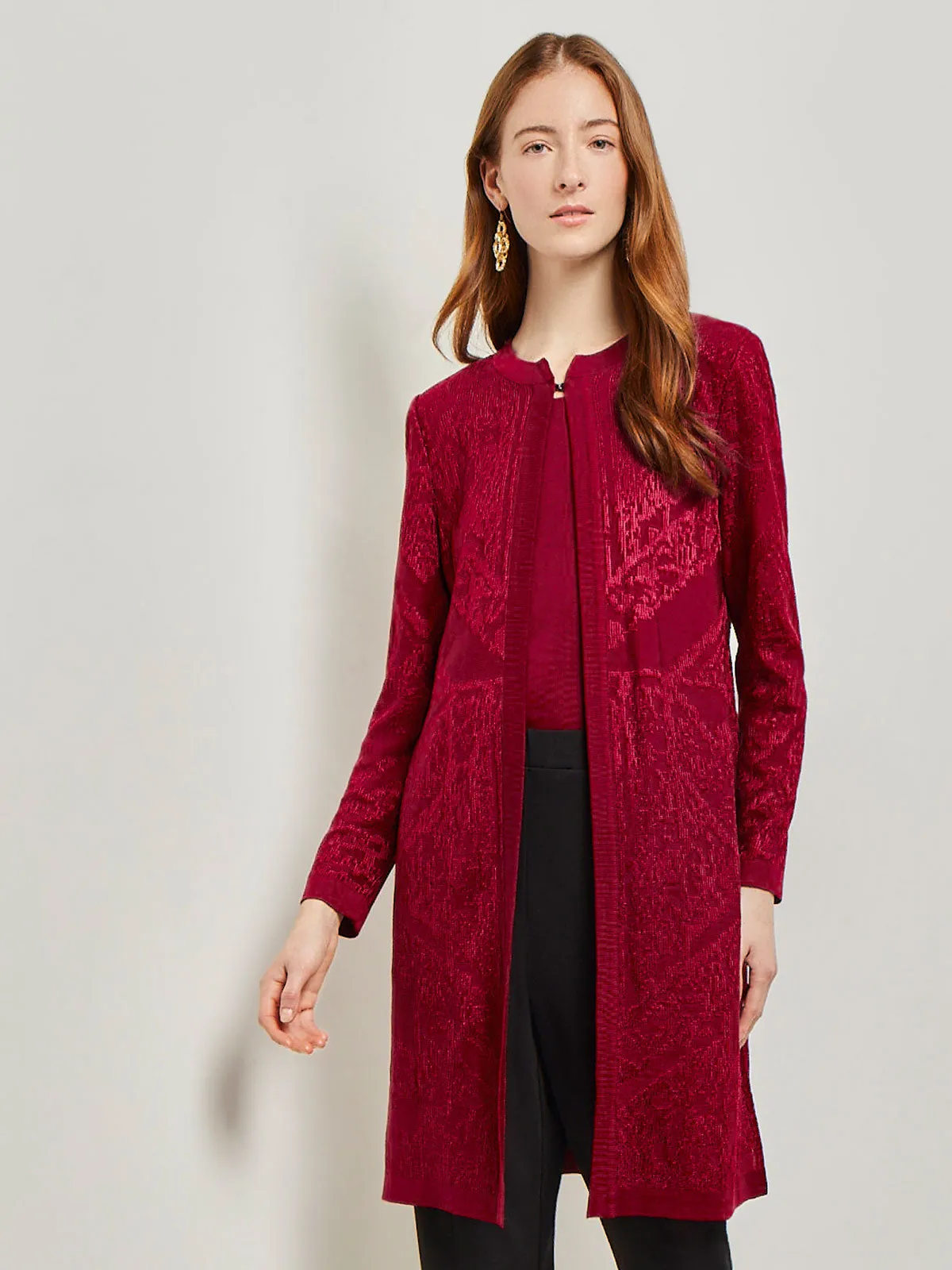 Jewel Neck Burnout Knit Jacket