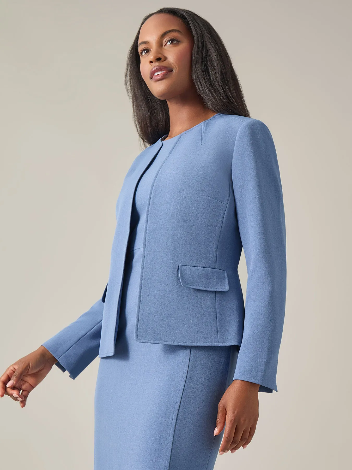 Jewel Neck Cardigan Jacket, Iconic Stretch Crepe