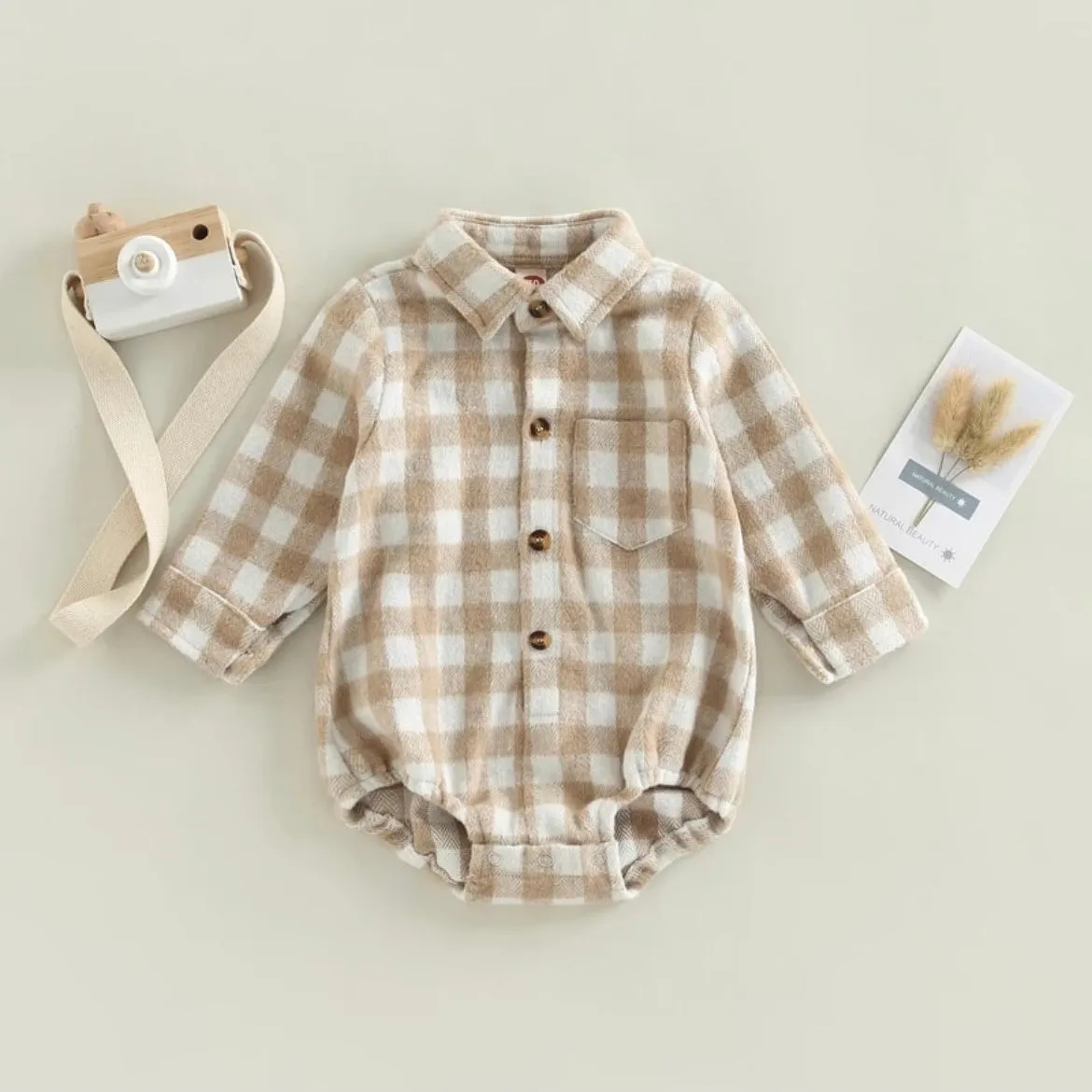 Kids Brown Check Flannel Romper
