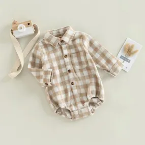 Kids Brown Check Flannel Romper