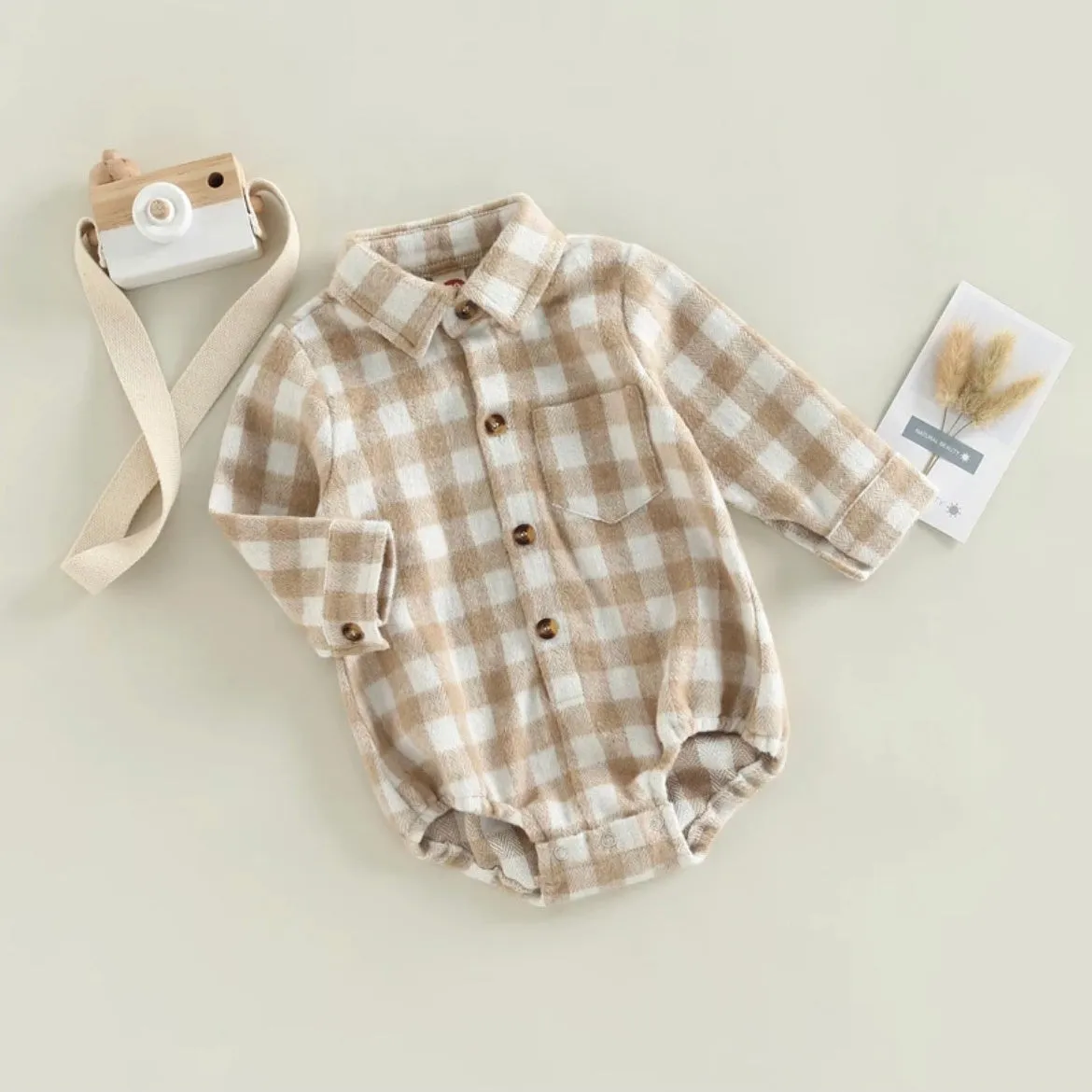 Kids Brown Check Flannel Romper