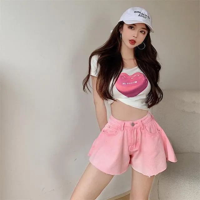 Korean High Waist A-word Wide Leg Shorts